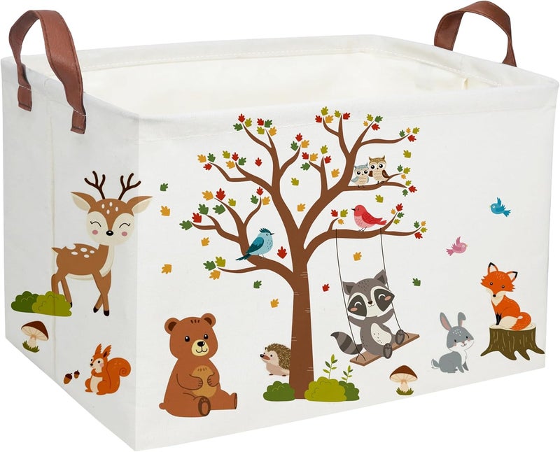 ESSME Rectangular Kids Baskets Boys Basket,Animal Storage Bins with Handles for Kids Room Decor, Book Storage Bin（Autumn animals） - Image 1